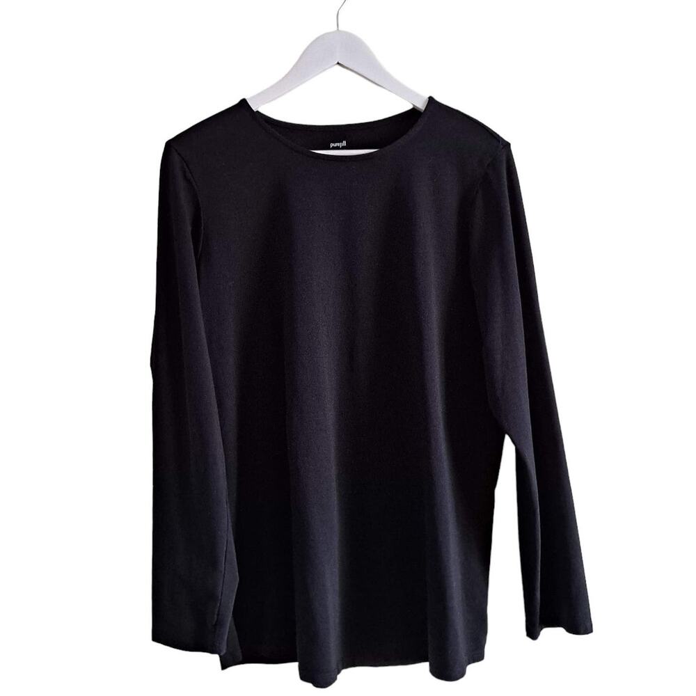 PureJill Womens Black Long Sleeve Crewneck Tee  T-Shirt Top Essential- Size XL